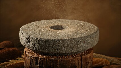 Traditional grain grinding using ancient hand-operated millstones