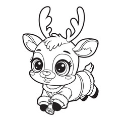Outlined cartoon reindeer with bell for coloring activity