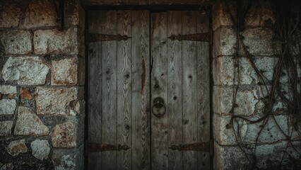 Old wooden entrance in a weathered building