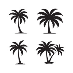 Fototapeta premium Four palm tree silhouettes isolated on white background