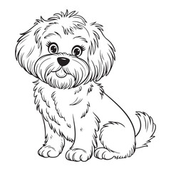 Cartoon illustration of a fluffy white dog sitting pretty