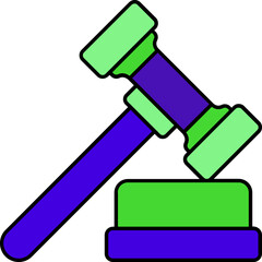 Flat style gavel icon in blue and green color.