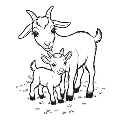 A cartoon drawing of a mother goat and her baby goat