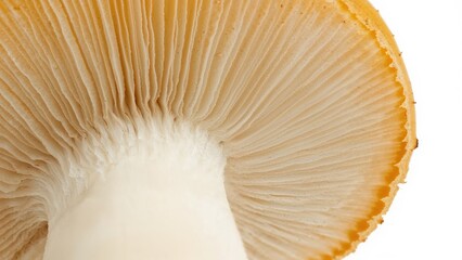 Detailed close shot of edible Pleurotus citrinopileatus mushrooms on a plain white backdrop.