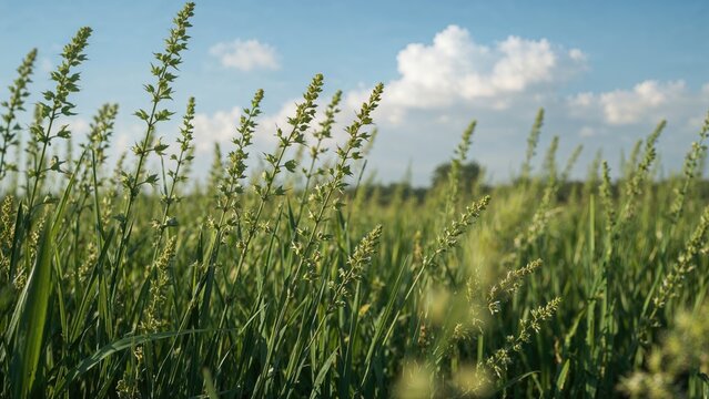 Green anise plantation with vibrant rows of herbs