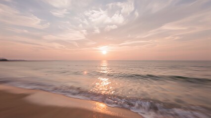 Obraz premium Abstract background featuring a pastel-colored beach at sunset with lens flare