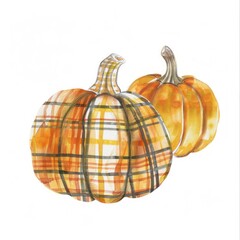 Plaid-patterned pumpkins autumn illustration