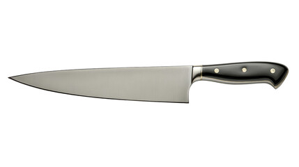 Chef's knife with a sleek design, perfect for culinary tasks, isolated on a white background.
