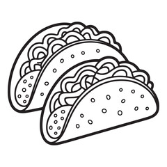 Two tacos with filling in a monochrome line art drawing