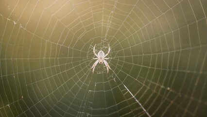 Fototapeta premium Little spider hanging in its delicate web