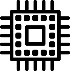 Illustration of micro chip icon in black line art.