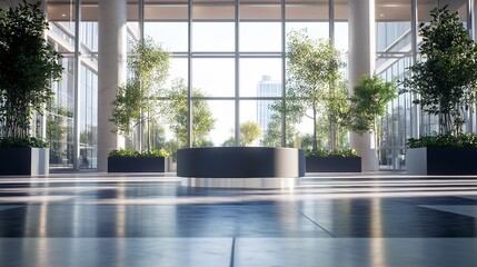 Fototapeta premium Glossy Podium in a Modern Office Building Lobby Sleek Architectural Interior Design