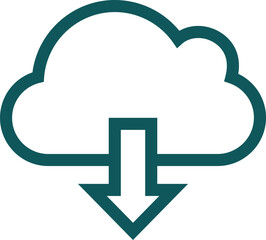 Flat style download cloud icon in teal line art.