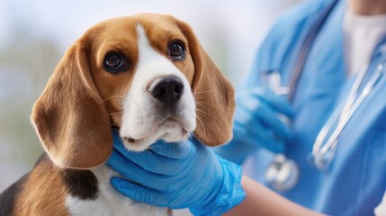 The beagle receiving attentive care at the veterinary clinic.