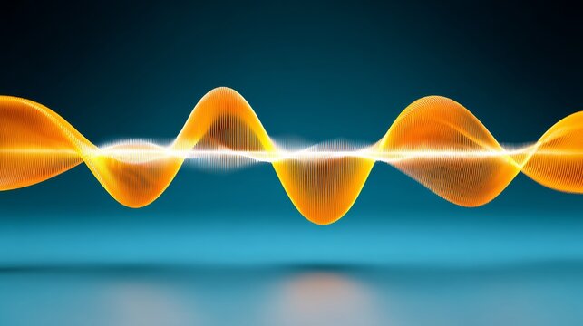 Wave of light is shown in a blue background. The wave is orange and he is moving