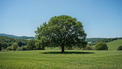 Fototapeta premium Isolated tree centered within a wide grassy plain