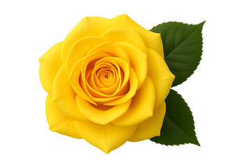 Fresh yellow rose with green leaves isolated on transparent background