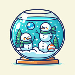 illustration of snowman in an aquarium 