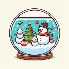 illustration of snowman in an aquarium 