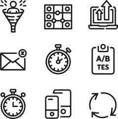 User Analytics & Tracking Icons Retention, Click-Through Rate, Funnels, Heatmap, Bounce Rate, Session Length, AB Test, Conversion, Device Usage