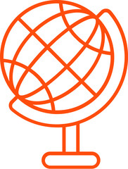 Flat Style Globe Stand Icon in Orange Line Art.