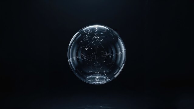 Glossy orb with luminous reflections on a blank backdrop