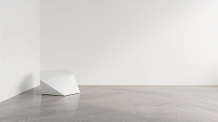 Fototapeta premium Empty space featuring a white sculptural element on a concrete ground, contemporary design concept. Render photo