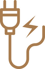 Flat style electric plug icon in brown line art.