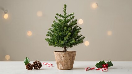 Fototapeta premium A tiny potted coniferous plant