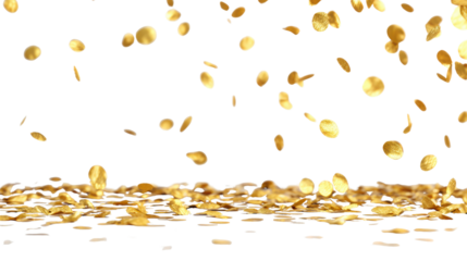 Falling coins creating a dynamic scene with a shiny floor, perfect for financial themes.