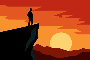Fototapeta premium man sunset cliff silhouette