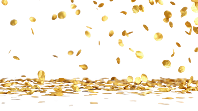 Falling coins creating a dynamic scene with a shiny floor, perfect for financial themes.