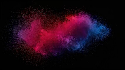 Exploding colorful powder in shades of red and blue on a dark background.