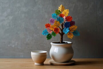 Colorful Paper Flower Tree in Ceramic Vase