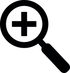 Fototapeta premium Magnifying glass silhouette with a plus symbol, zoom in search icon, detailed view illustration