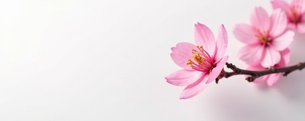 Fototapeta premium Delicate pink blossom against pure white backdrop, pastel, beautiful, illustration