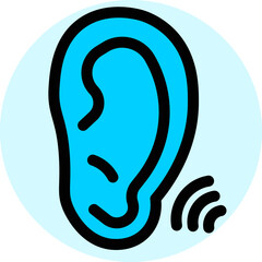 Flat style hearing icon in blue and black color.