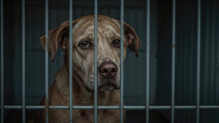 A senior dog suffering from cataracts held in a kennel at an animal care facility