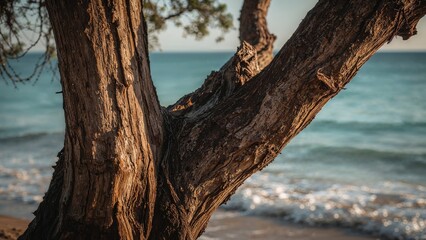 Lovely tree trunk by the seaside