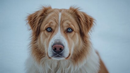 Fototapeta premium Gorgeous canine with gleaming amber eyes in a snowy natural setting