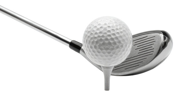 Golf club and ball isolated on white, showcasing equipment for golfing enthusiasts - Powered by Adobe