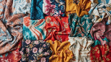 Creative fabric patterns arranged for handmade goods shops, emphasizing design and texture