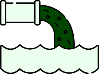 Flat Illustration of Waste Water in River Green and White Icon.