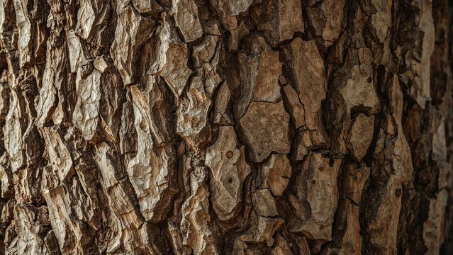 Close-up of rough pine bark texture, nature-inspired background with wood elements