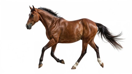 Obraz premium Dynamic bay horse featured on a white canvas