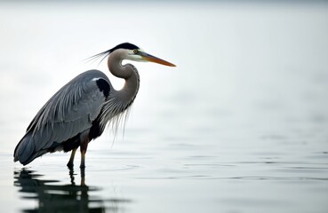Naklejka premium Heron standing in calm water with a minimalist background