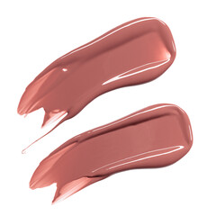 set of three lipgloss smears, acryl gel, glossy pink nail polish, cosmetics beauty product texture, liquid blush, lipstick, lipgloss swatch, isolated png
