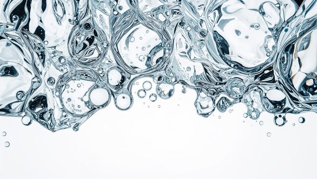 Water splashes and detached air bubbles on a transparent background