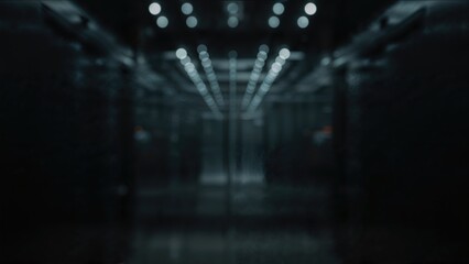 Naklejka premium Artistic dark bokeh effect image depicting closed elevator doors made of stainless steel inside a hospital setting for background use