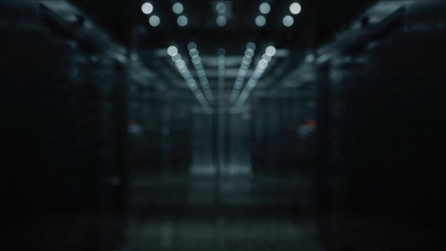 Artistic dark bokeh effect image depicting closed elevator doors made of stainless steel inside a hospital setting for background use - Powered by Adobe